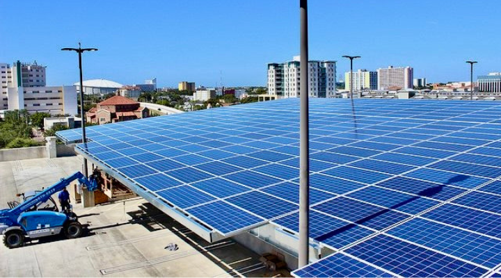 Solar panels on top of parking lot