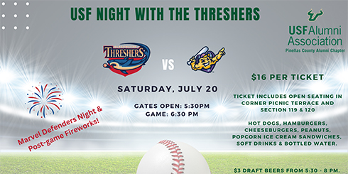 usf night with the threshers game info graphic