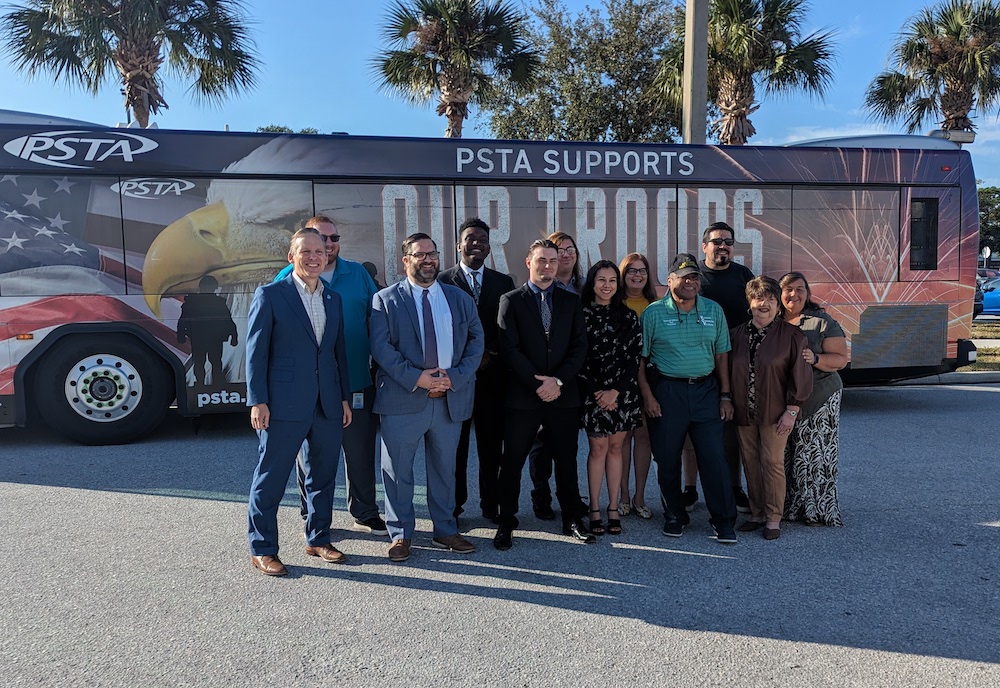 Unveiling of a PSTA bus wrap to announce the new policy that veterans will ride buses for free in Pinellas County.