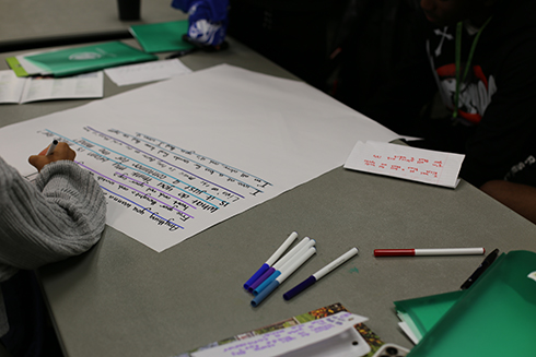 poster on table with kids writing on it