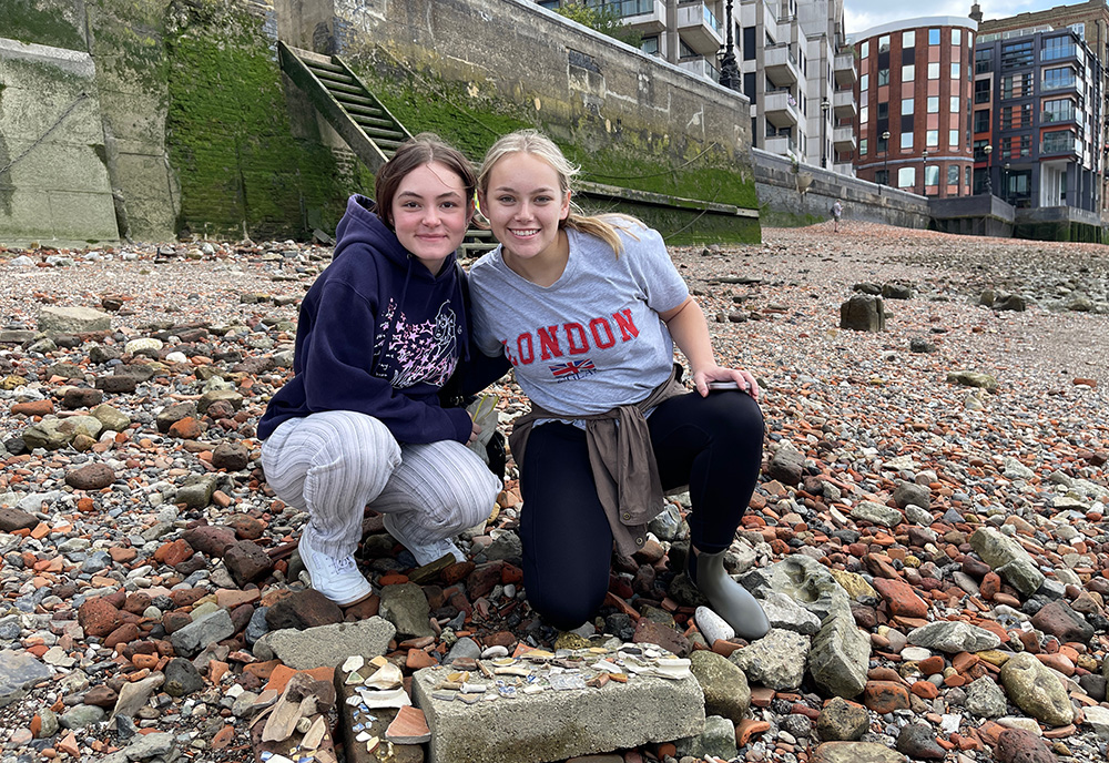 University of South Florida students mudlarking on River Thames