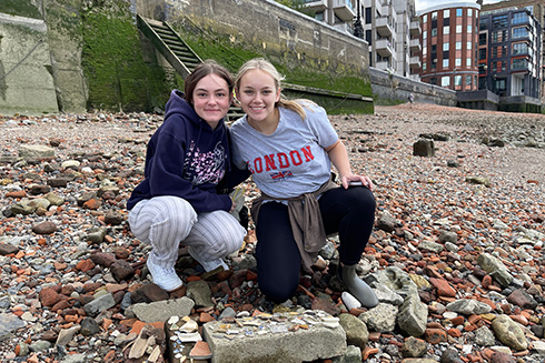 University of South Florida students mudlarking on River Thames