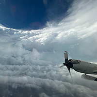 On July 2, the NOAA WP-3D Orion “Miss Piggy” flew into the eye of Cat 5 Hurricane Beryl. Photo taken by Lt. Cmdr. Kevin Doremus, NOAA Corps.