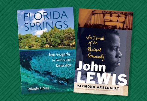 Book covers from faculty who won gold at Florida Book Awards.