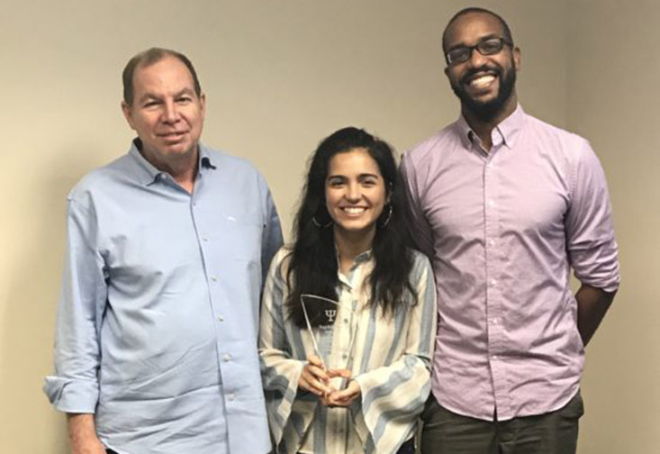 Sophia Perez received the Durand Family Scholarship at a reception on August 30, being recognized by Psychology Professors Dr. V. Mark Durand and Dr. Max Owens.