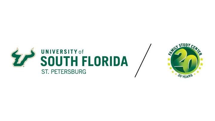 usf st petersburg logo and family study center 20th anniversary logo