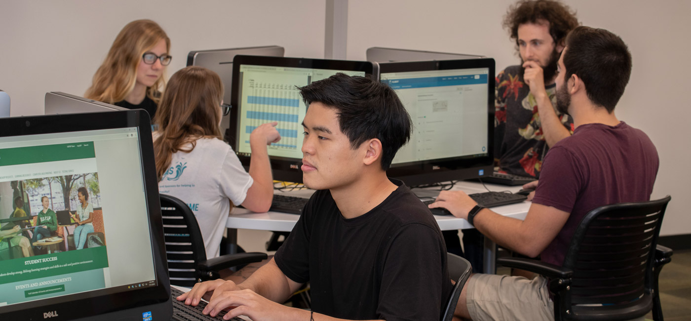 Students use computers in the MathLab.